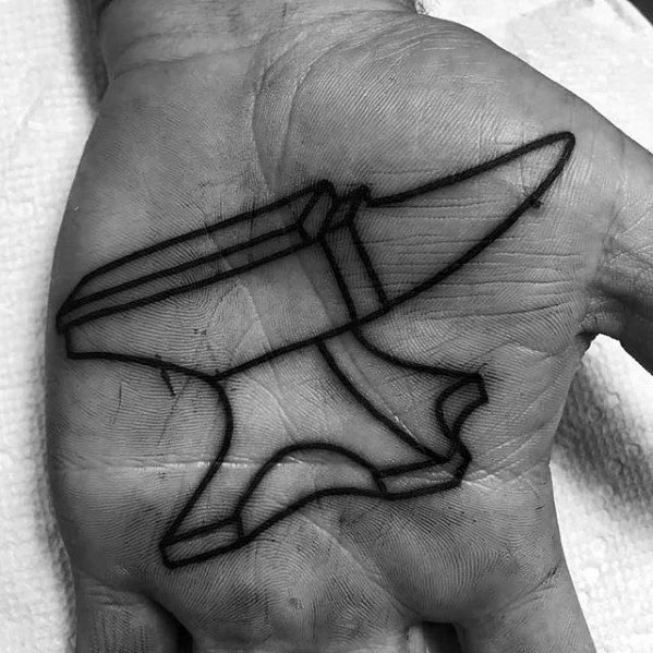 Inner Palm Of Hand Anvil Tattoo Ideas For Males