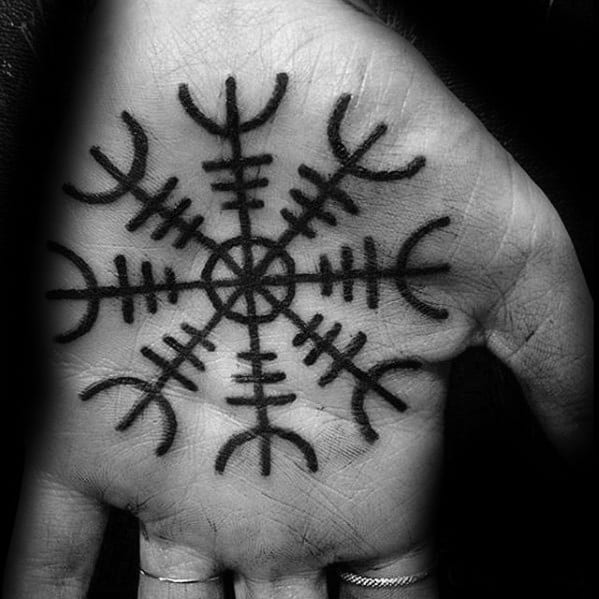 Inner Palm Of Hand Mens Cool Helm Of Awe Tattoo Ideas