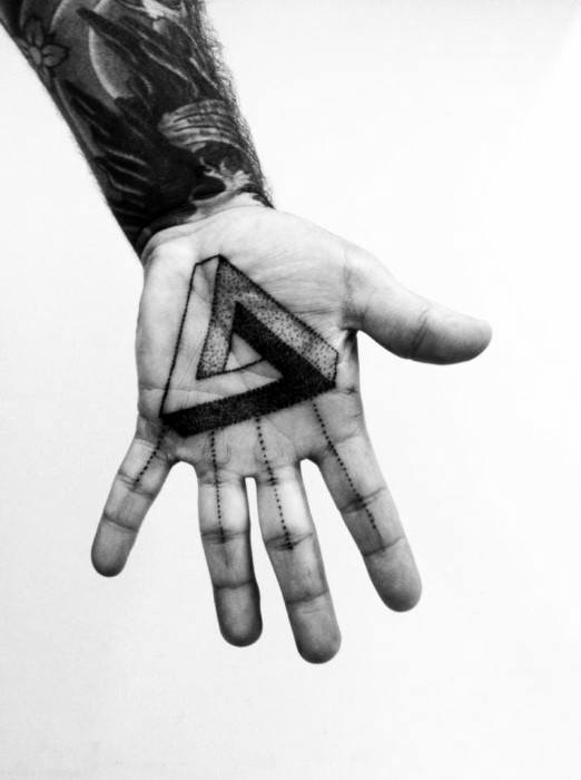 Inner Palm Of Hand Mens Penrose Triangle Tattoo
