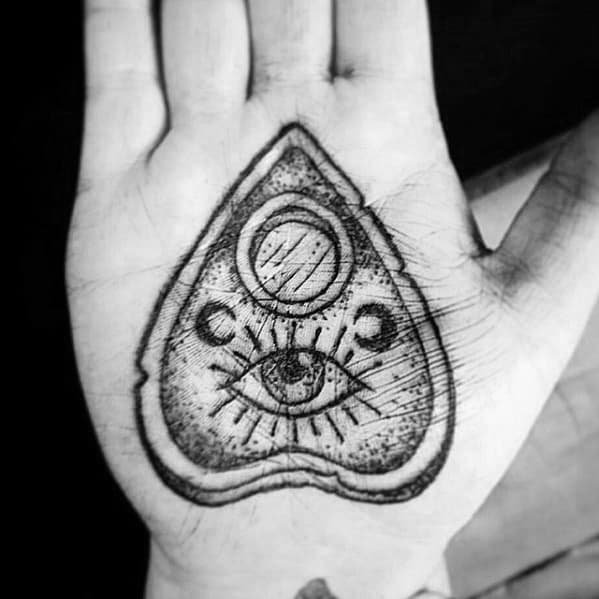 Inner Palm Of Hand Mens Planchette Tattoo Design Ideas