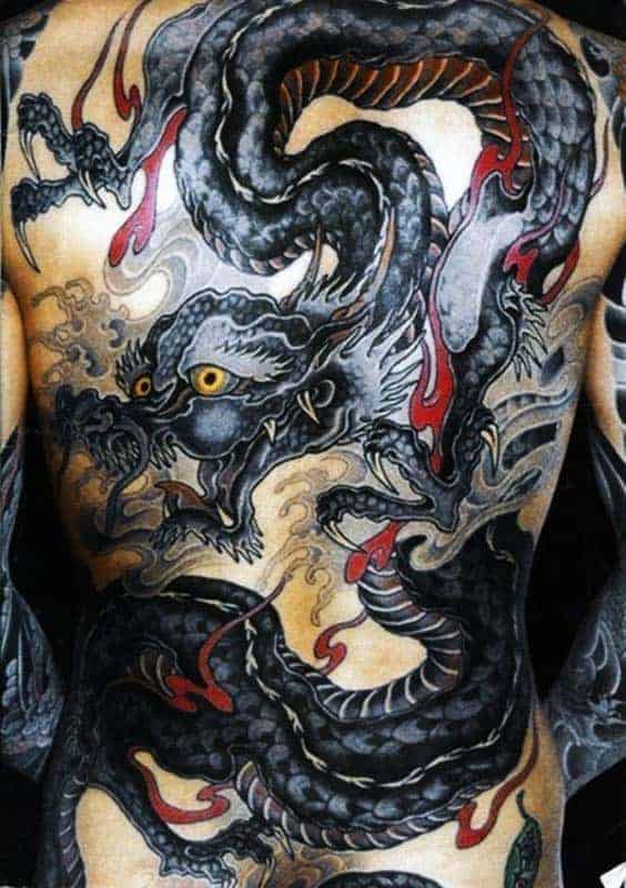wahnsinnige-japanische-drachen-voller-rücken-tattoo-ideen