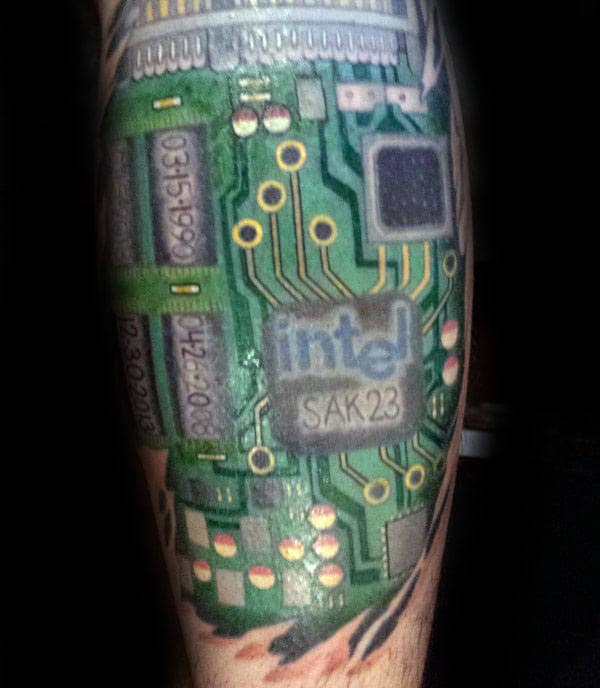 Intel Circuit Board Mens Leg Tattoo