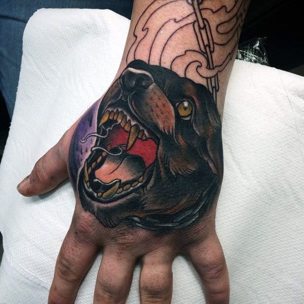 Interesting Screaming Beast Tattoo Male Hands