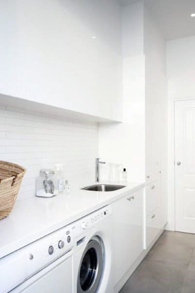 all-white laundry room