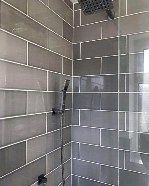 gray tile subway small shower 