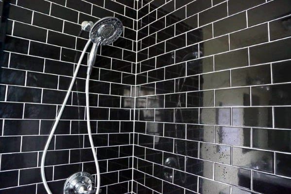 Interior Subway Black Tile Shower Designs With White Grout
