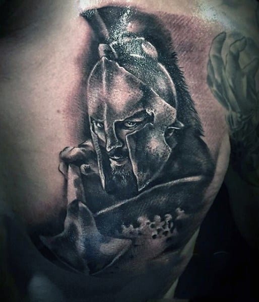 Intimidating Viking Warrior Tattoo With Sword Mens Back
