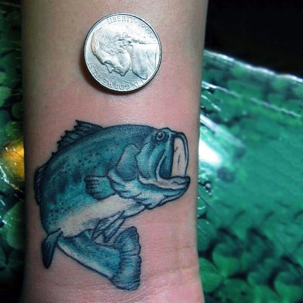 Intricate Small Tiny Bass Fish Wrist Tattoo
