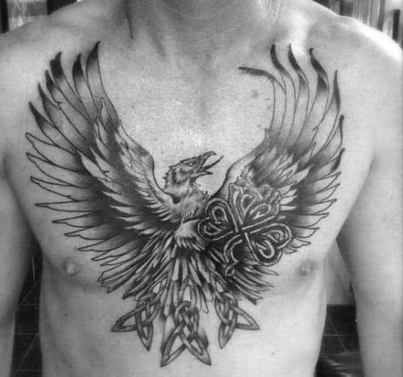 Irish Eagle With Celtic Knot Mens Chest Tattoos