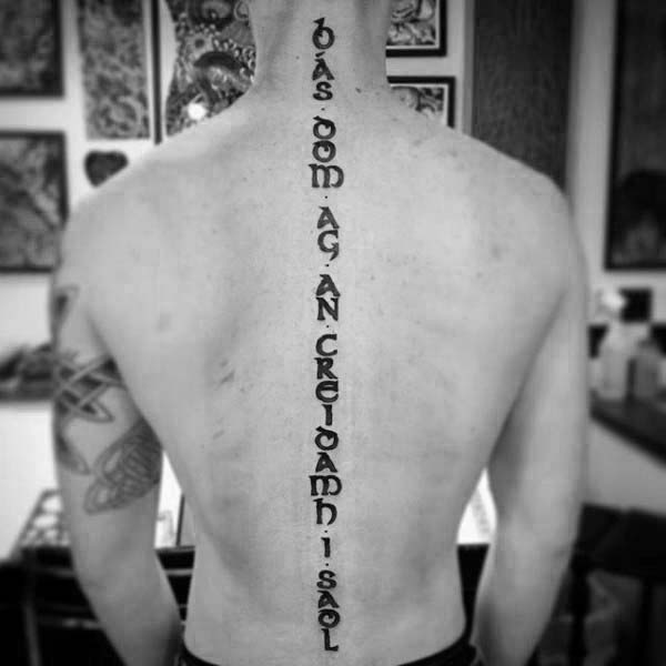 Irish Font Mens Spine Tattoos