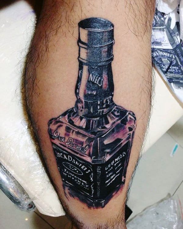 Jack Daniels Bottle Mens 3d Leg Tattoos