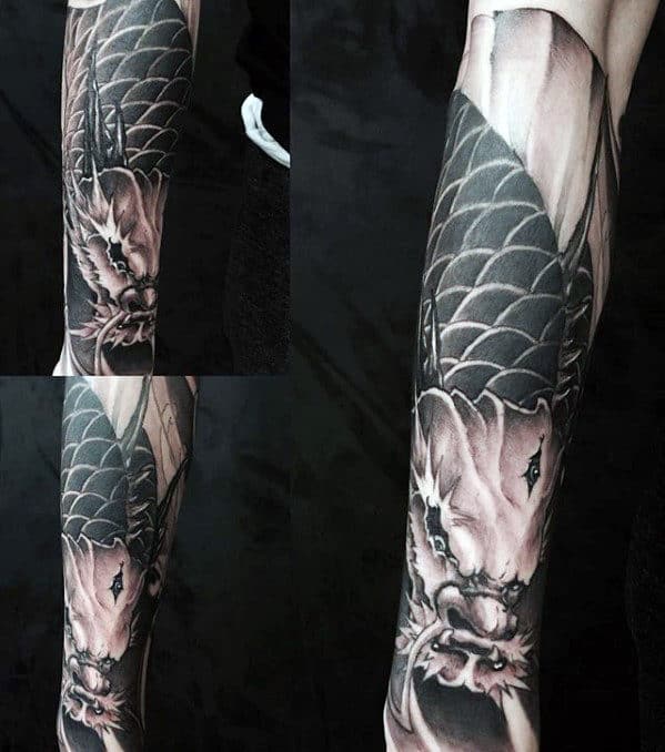 japanese-black-and-grey-mens-koi-dragon-sleeve-tattoo-design-inspiration