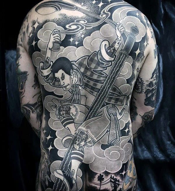 Japanese Crazy Mens Full Back Tattoo Inspiration