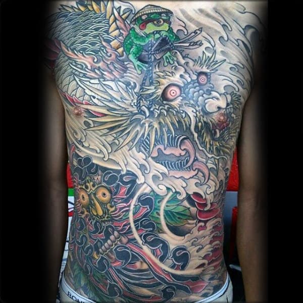 Japanese Dragon And Frog Mens Full Chest Tattoo Ideas