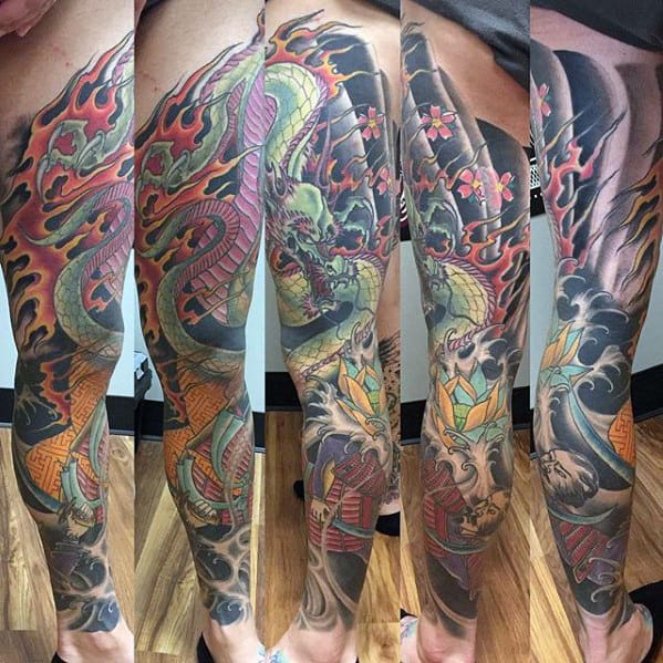 Japanese Dragon Full Leg Sleeve Mens Tattoos