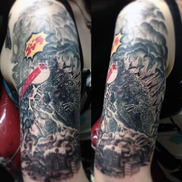 Japanese Half Sleeve Tattoo Of Godzilla For Men