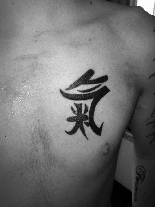 Japanese Lettering Guys Simple Chest Tattoos