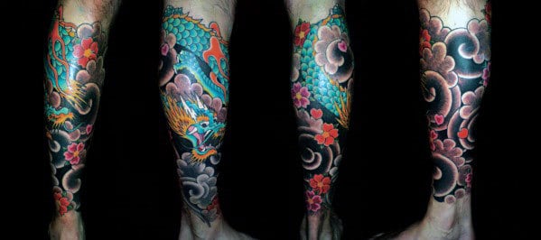 Japanese Male Dragon Lower Leg Tattoo Ideas