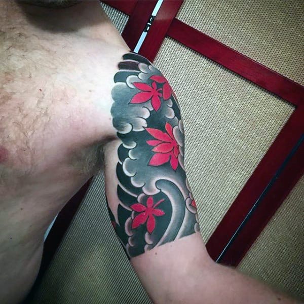 Japanese Maple Leaf Half Sleeve Male Tattoos