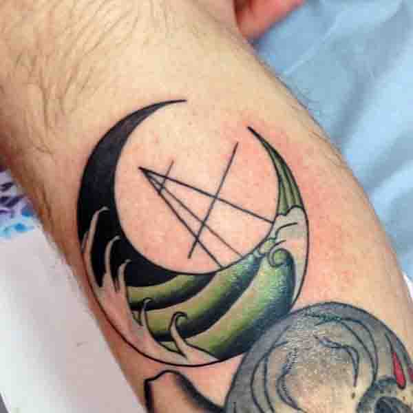 Japanese Mens Crescent Moon Tattoo On Bicep