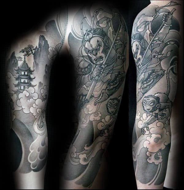 Japanese Mens Monkey King Half Sleeve Tattoo