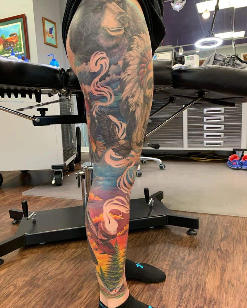 japanese-native-american-leg-sleeve-tattoo-oshkoshtattoo