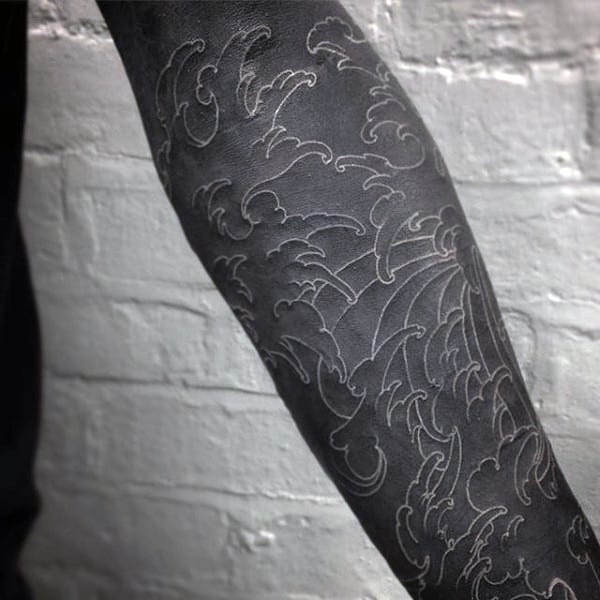 Japanese Ocean Waves Mens Sleeve Tattoo With White Ink