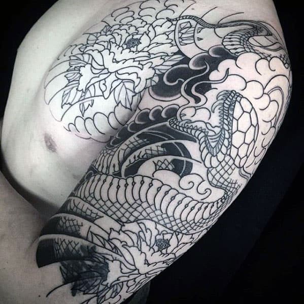 Japanese Snake Guys Half Sleeve Tattoos