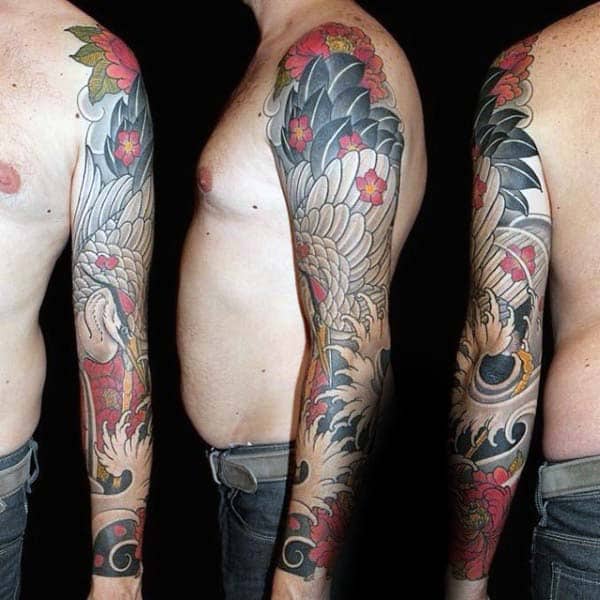 Japanese Swan Nice Mens Full Sleeve Tattoo