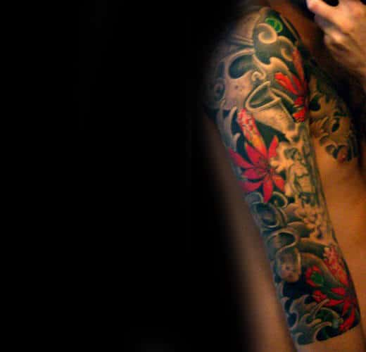 Japanese Taino Shaman Half Sleeve Tattoo Design Ideas For Guys