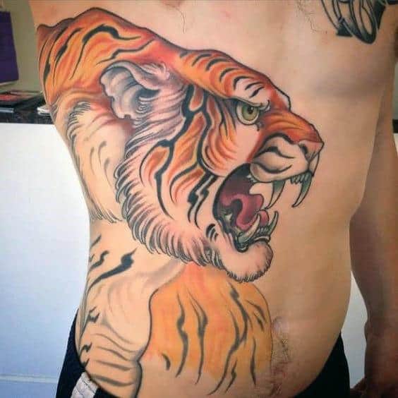 Japanese Tiger Mens Rib Cage Side Tattoo Designs