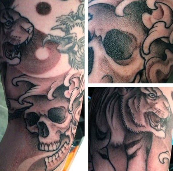 Japanese Water Yin Yang Tattoo For Men With Skull On Mens Arm