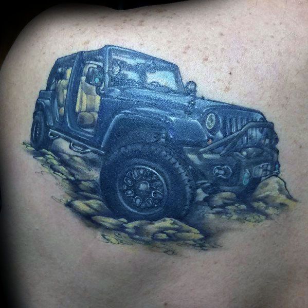 Jeep Truck Mens Back Tattoo