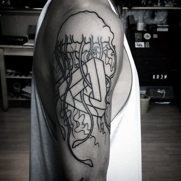 Jellyfish And Impossible Triangle Tattoo Guys Arms