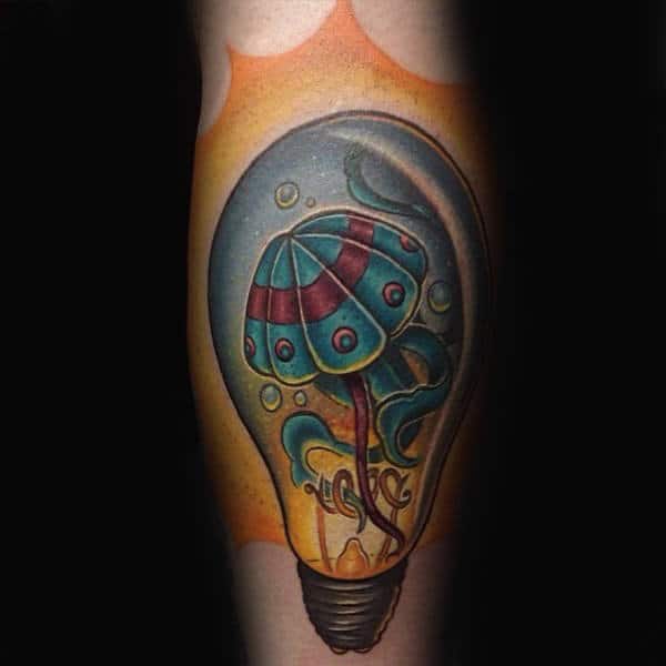 Jellyfish Inside Light Bulb Guys Tattoos