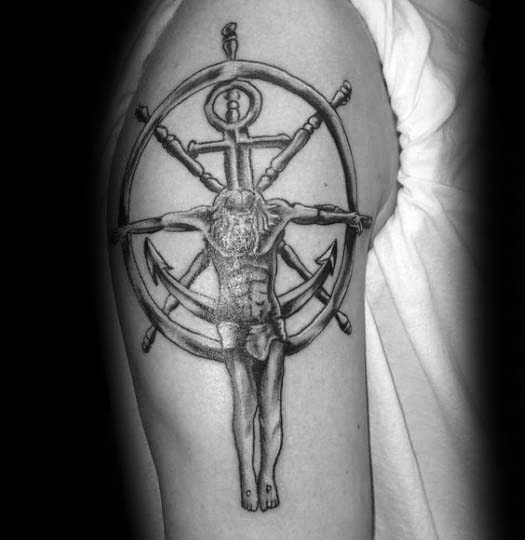 Jesus Christ Anchor Cross Mens Arm Tattoos