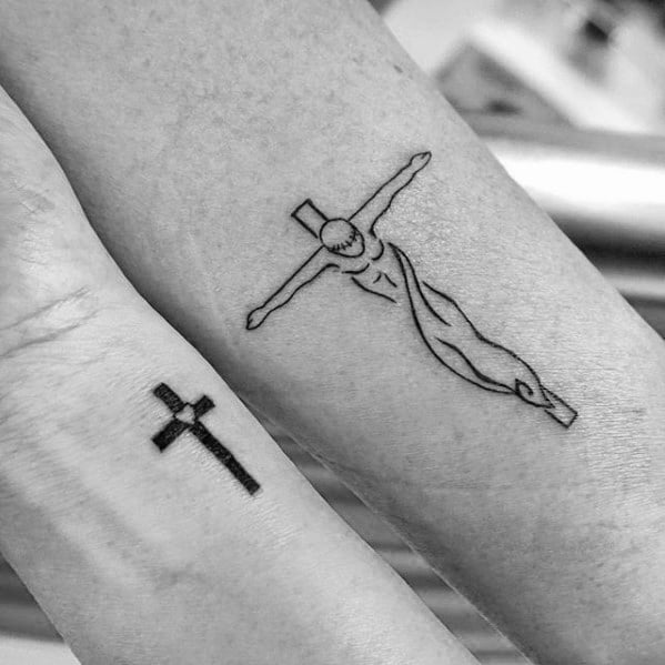 jesus-on-the-cross-mens-simple-black-ink-outline-inner-forearm-tattoo