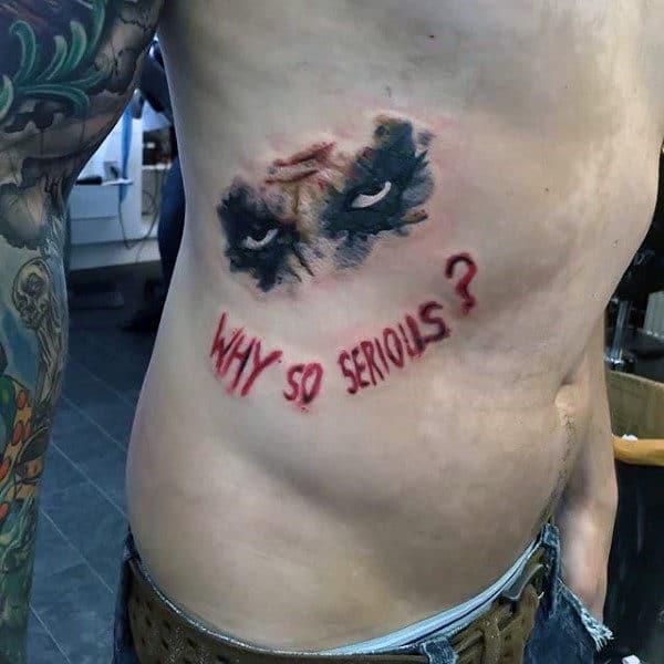 Joker Eyes With Why So Serious Quote Mens Rib Cage Side Tattoo