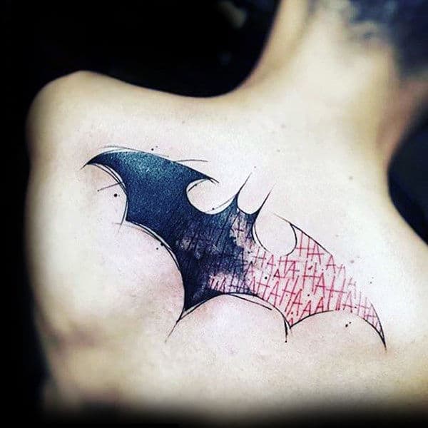Joker Laugh Mens Batman Symbol Upper Back Tattoos