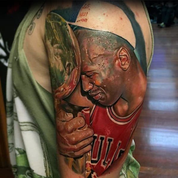 Jordan With Trophy Mens Realistic 3d Half Sleeve Tattoos