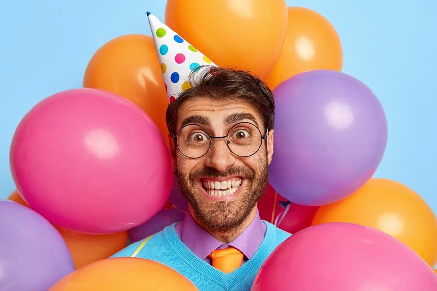 joyful birthday man celebrates