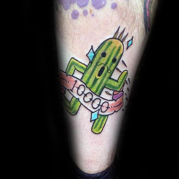 jumbo cactuar final fantasy mens leg tattoo