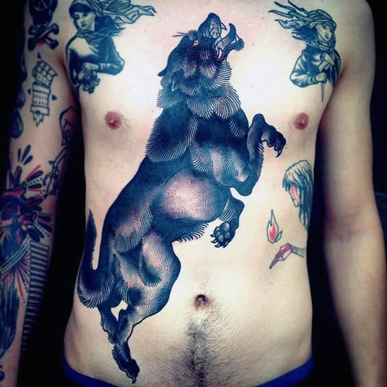 Jumping Wolf Mens Full Chest Tattoo Designs