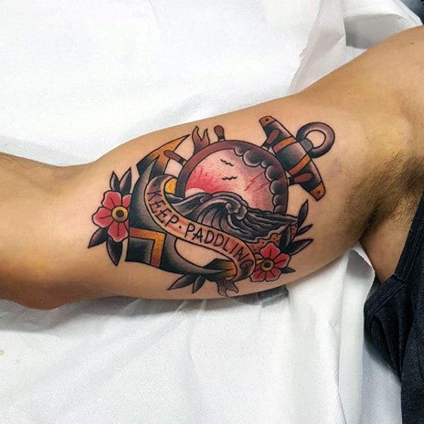 keep-paddling-mens-banner-traditional-anchor-ocean-wave-inner-arm-bicep-tattoos