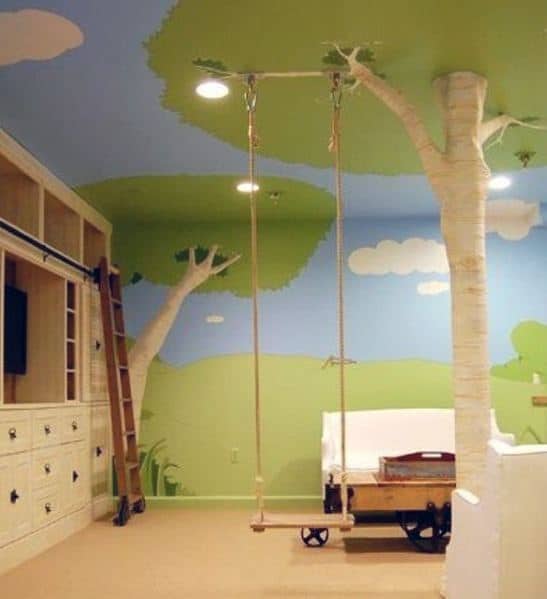 kids room tree themed basement column