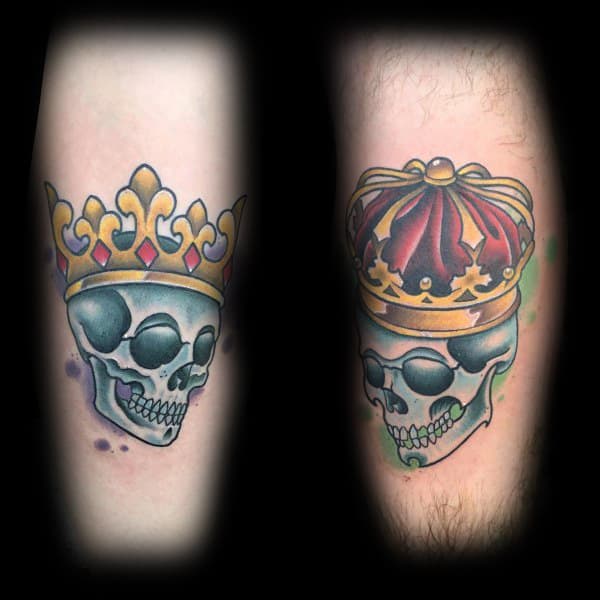 King And Queen Skulls Old School Matching Married Couple Tattoos