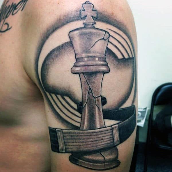 King Chess Piece Jiu Jitsu Belt Male Arm Tattoo Designs