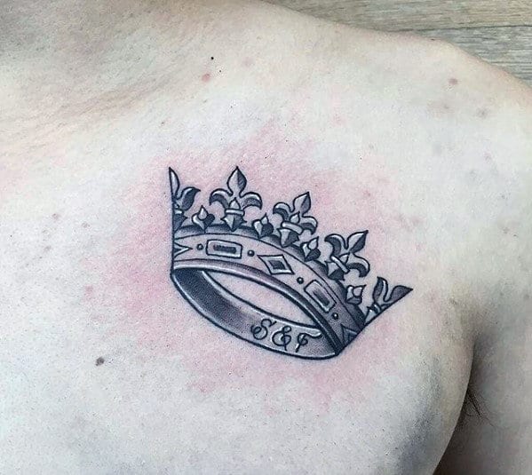 King Crown Badass Upper Chest Small Tattoo Ideas For Guys