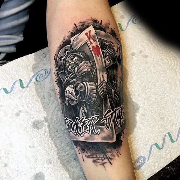 King Of Hearts White Ink Playing Card Inner Forearm Tattoo On Guy