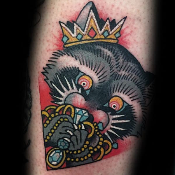 King Raccoon With Jewels Mens Arm Tattoo